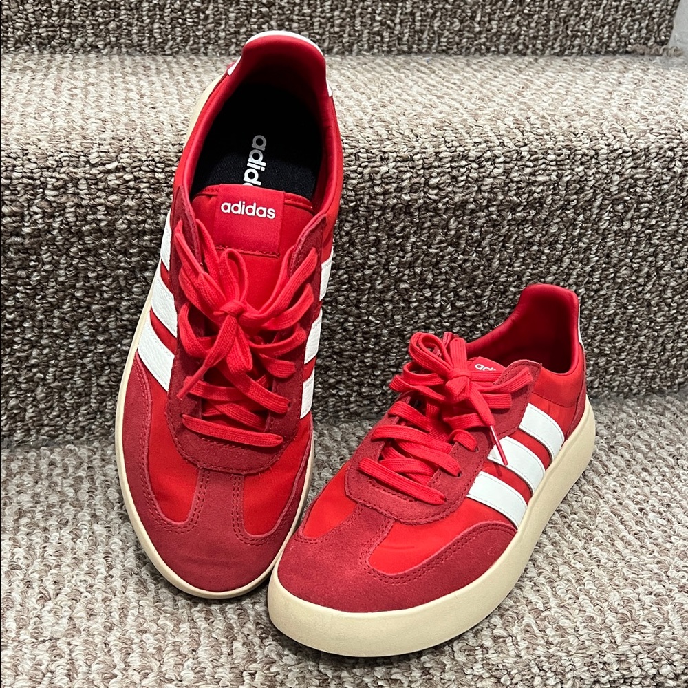 Adidas Scarlet and White Trainers